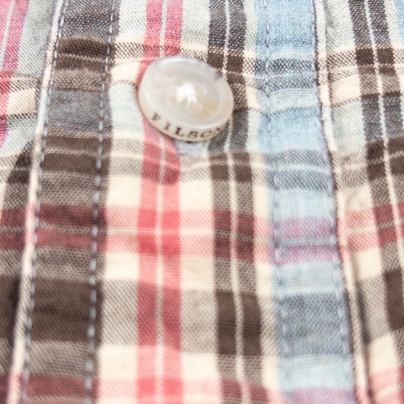 Filson Madras Plaid Button Down Mens Medium Blue Red Excellent Lightweight Shirt - Picture 4 of 7